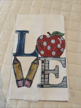 Source Unknown Cream/White Kitchen Towel with School-Themed LOVE Graphic